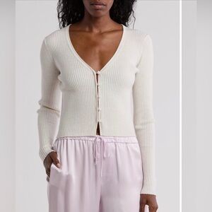 Rebecca Taylor Rib Wool Cream Ribbed Cardigan Crop Top